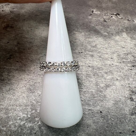 Ring Bomb Party Ring, Size 6, double band set, CZ like stones, silver color band - Picture 5 of 5